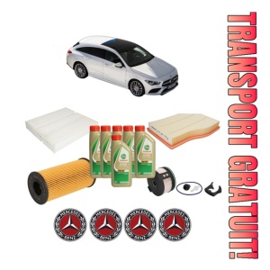 Set Pachet filtre revizie Bosch, 6 litrii ulei Castrol 5W40 MERCEDES-BENZ CLA Shooting Brake (X118) CLA 180 d (118.603) din 2019, 4x Stickere auto cu MERCEDES-BENZ
