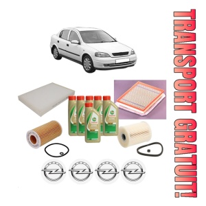 Set Pachet filtre revizie Bosch, 6 litrii ulei Castrol 5W40 OPEL ASTRA G Saloon (T98) 2.2 DTI (F69) din 2002-2005, 4x Stickere auto cu OPEL