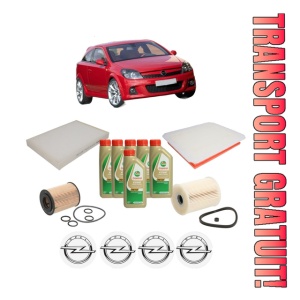 Set Pachet filtre revizie Bosch, 6 litrii ulei Castrol 5W40 OPEL ASTRA H GTC (A04) 1.7 CDTI (L08) din 2007-2010, 4x Stickere auto cu OPEL