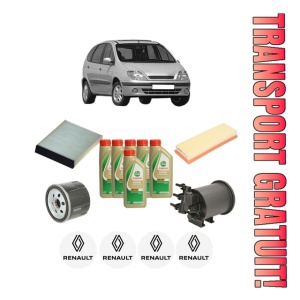 Set Pachet filtre revizie Bosch, 6 litrii ulei Castrol 5W40 RENAULT SCENIC I MPV (JA0/1_, FA0_) 1.9 dCi RX4 din 2000-2003, 4x Stickere auto cu RENAULT