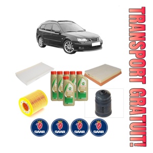 Set Pachet filtre revizie Bosch, 6 litrii ulei Castrol 5W40 SAAB 9-3 Estate (E50) 1.9 TiD din 2005-2015, 4x Stickere auto cu SAAB