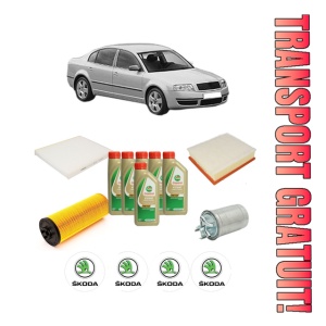 Set Pachet filtre revizie Bosch, 6 litrii ulei Castrol 5W40 SKODA SUPERB I (3U4) 2.5 TDI din 2001-2003, 4x Stickere auto cu SKODA