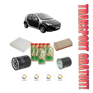 Set Pachet filtre revizie Bosch, 6 litrii ulei Castrol 5W40 SMART FORFOUR (454) 1.5 CDI (454.001) din 2004-2006, 4x Stickere auto cu SMART