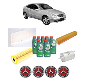 Set Pachet filtre revizie Bosch, 7 litrii ulei Castrol 10W40 MERCEDES-BENZ C-CLASS Coupe (CL203) C 230 Kompressor (203.747) din 2001-2002, 4x Stickere auto cu MERCEDES-BENZ - Img 2
