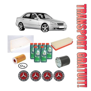 Set Pachet filtre revizie Bosch, 7 litrii ulei Castrol 10W40 MERCEDES-BENZ C-CLASS (W203) C 220 CDI (203.006) din 2000-2007, 4x Stickere auto cu MERCEDES-BENZ