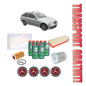 Set Pachet filtre revizie Bosch, 7 litrii ulei Castrol 10W40 MERCEDES-BENZ C-CLASS T-Model (S203) C 270 CDI (203.216) din 2001-2007, 4x Stickere auto cu MERCEDES-BENZ