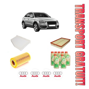 Set Pachet filtre revizie Bosch, 7 litrii ulei Castrol 5W30 AUDI Q3 (8UB, 8UG) RS 2.5 quattro din 2013-2018, 4x Stickere auto cu AUDI