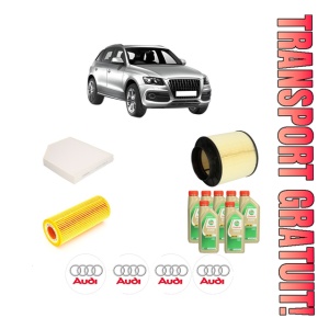 Set Pachet filtre revizie Bosch, 7 litrii ulei Castrol 5W30 AUDI Q5 (8RB) SQ5 TFSI quattro din 2013-2017, 4x Stickere auto cu AUDI