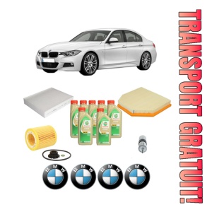 Set Pachet filtre revizie Bosch, 7 litrii ulei Castrol 5W30 BMW Seria 3 (F30, F80) M3 din 2014-2018, 4x Stickere auto cu BMW