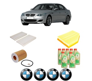 Set Pachet filtre revizie Bosch, 7 litrii ulei Castrol 5W30 BMW Seria 5 (E60) 525 i din 2003-2005, 4x Stickere auto cu BMW - Img 2