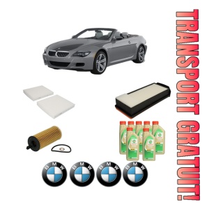 Set Pachet filtre revizie Bosch, 7 litrii ulei Castrol 5W30 BMW Seria 6 Convertible (F12) 640 d xDrive din 2012-2018, 4x Stickere auto cu BMW