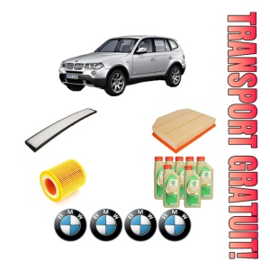 Set Pachet filtre revizie Bosch, 7 litrii ulei Castrol 5W30 BMW Seria X3 (E83) 3.0 si din 2006-2008, 4x Stickere auto cu BMW
