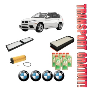 Set Pachet filtre revizie Bosch, 7 litrii ulei Castrol 5W30 BMW Seria X5 (E70) M 50 d din 2011-2013, 4x Stickere auto cu BMW