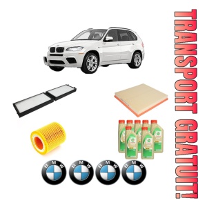 Set Pachet filtre revizie Bosch, 7 litrii ulei Castrol 5W30 BMW Seria X5 (E70) xDrive 40 i din 2012-2013, 4x Stickere auto cu BMW