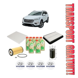 Set Pachet filtre revizie Bosch, 7 litrii ulei Castrol 5W30 HYUNDAI GRAND SANTA FÉ 2.2 CRDi All-wheel Drive din 2013-2018, 4x Stickere auto cu HYUNDAI