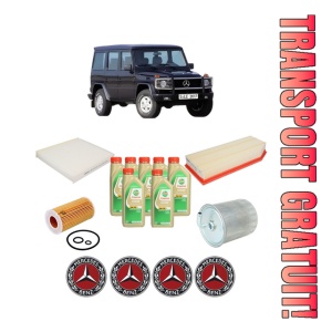 Set Pachet filtre revizie Bosch, 7 litrii ulei Castrol 5W30 MERCEDES-BENZ G-CLASS (W463) G 270 CDI (463.322, 463.323) din 2001-2003, 4x Stickere auto cu MERCEDES-BENZ
