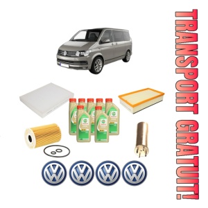 Set Pachet filtre revizie Bosch, 7 litrii ulei Castrol 5W30 Volkswagen TRANSPORTER T5 Bus (7HB, 7HJ, 7EB, 7EJ) 2.0 TDI din 2009-2015, 4x Stickere auto cu Volkswagen