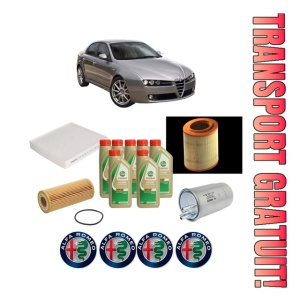 Set Pachet filtre revizie Bosch, 7 litrii ulei Castrol 5W40 ALFA ROMEO 159 (939_) 2.4 JTDM (939AXD) din 2007-2011, 4x Stickere auto cu ALFA ROMEO