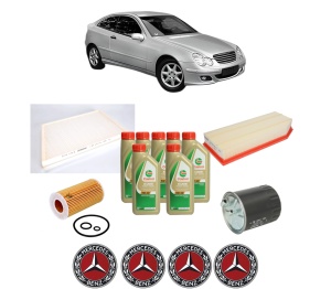 Set Pachet filtre revizie Bosch, 7 litrii ulei Castrol 5W40 MERCEDES-BENZ C-CLASS Coupe (CL203) C 220 CDI (203.706) din 2001-2004, 4x Stickere auto cu MERCEDES-BENZ - Img 2