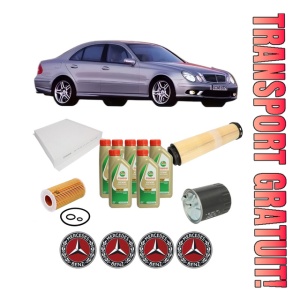 Set Pachet filtre revizie Bosch, 7 litrii ulei Castrol 5W40 MERCEDES-BENZ E-CLASS (W211) E 270 CDI (211.016) din 2002-2008, 4x Stickere auto cu MERCEDES-BENZ