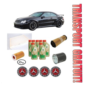 Set Pachet filtre revizie Bosch, 7 litrii ulei Castrol 5W40 MERCEDES-BENZ CLK (C209) CLK 220 CDI (209.308) din 2005-2009, 4x Stickere auto cu MERCEDES-BENZ