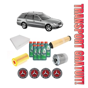Set Pachet filtre revizie Bosch, 8 litrii ulei Castrol 10W40 MERCEDES-BENZ E-CLASS T-Model (S211) E 320 T CDI (211.226) din 2003-2009, 4x Stickere auto cu MERCEDES-BENZ