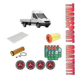 Set Pachet filtre revizie Bosch, 8 litrii ulei Castrol 10W40 MERCEDES-BENZ SPRINTER 3,5-t Platform/Chassis (B906) 316 (906.133, 906.135, 906.233, 906.235) din 2008-2018, 4x Stickere auto cu MERCEDES-BENZ