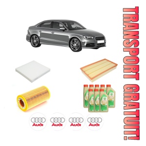 Set Pachet filtre revizie Bosch, 8 litrii ulei Castrol 5W30 AUDI A3 Limousine (8VS, 8VM) RS3 quattro din 2017-2020, 4x Stickere auto cu AUDI