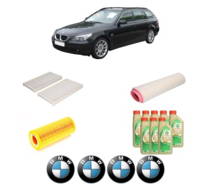 Set Pachet filtre revizie Bosch, 8 litrii ulei Castrol 5W30 BMW Seria 5 Touring (E61) 525 d xDrive din 2008-2010, 4x Stickere auto cu BMW - Img 2