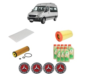 Set Pachet filtre revizie Bosch, 8 litrii ulei Castrol 5W30 MERCEDES-BENZ SPRINTER 3,5-t Bus (B906) 316 LGT din 2008-2018, 4x Stickere auto cu MERCEDES-BENZ - Img 2