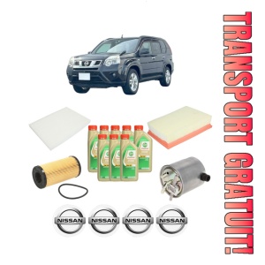 Set Pachet filtre revizie Bosch, 8 litrii ulei Castrol 5W30 NISSAN X-TRAIL VAN (T31) dCi 4x4 din 2013-2014, 4x Stickere auto cu NISSAN