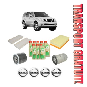 Set Pachet filtre revizie Bosch, 8 litrii ulei Castrol 5W30 NISSAN PATHFINDER III (R51) 2.5 dCi 4WD din 2005, 4x Stickere auto cu NISSAN