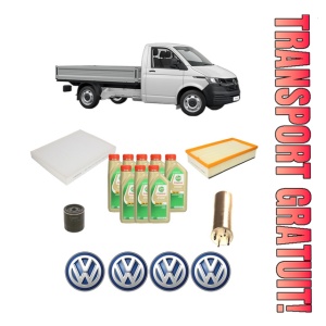 Set Pachet filtre revizie Bosch, 8 litrii ulei Castrol 5W30 Volkswagen TRANSPORTER T6 Platform/Chassis (SFD, SFE, SFL, SFZ, SJD, SJ 2.0 TDI din 2015-2019, 4x Stickere auto cu Volkswagen