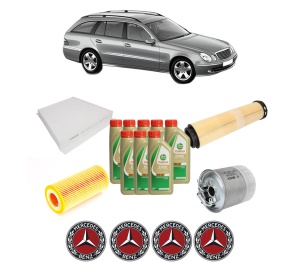 Set Pachet filtre revizie Bosch, 8 litrii ulei Castrol 5W40 MERCEDES-BENZ E-CLASS T-Model (S211) E 320 T CDI (211.226) din 2003-2009, 4x Stickere auto cu MERCEDES-BENZ - Img 2