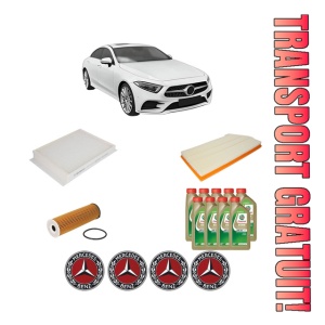 Set Pachet filtre revizie Bosch, 9 litrii ulei Castrol 0W20 MERCEDES-BENZ CLS (C257) AMG CLS 53 EQ Boost 4-matic+ (257.361) din 2018, 4x Stickere auto cu MERCEDES-BENZ