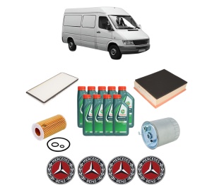 Set Pachet filtre revizie Bosch, 9 litrii ulei Castrol 10W40 MERCEDES-BENZ SPRINTER 4-t Van (B904) 411 CDI din 2000-2006, 4x Stickere auto cu MERCEDES-BENZ - Img 2