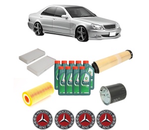 Set Pachet filtre revizie Bosch, 9 litrii ulei Castrol 10W40 MERCEDES-BENZ S-CLASS (W220, V220) S 320 CDI (220.025, 220.125) din 2002-2005, 4x Stickere auto cu MERCEDES-BENZ - Img 2
