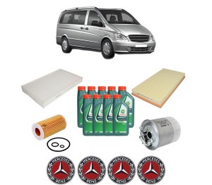 Set Pachet filtre revizie Bosch, 9 litrii ulei Castrol 10W40 MERCEDES-BENZ VITO Bus (W639) 109 CDI (639.701, 639.703, 639.705) din 2003, 4x Stickere auto cu MERCEDES-BENZ - Img 2