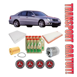 Set Pachet filtre revizie Bosch, 9 litrii ulei Castrol 5W40 MERCEDES-BENZ E-CLASS (W211) E 300 BlueTEC (211.024) din 2007-2008, 4x Stickere auto cu MERCEDES-BENZ