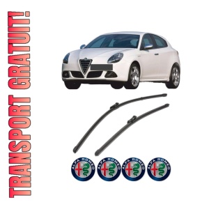 Set stergatoare ALFA ROMEO GIULIETTA (940_) din 2010-2020, pentru parbriz auto, 2 bucati, Valeo Silencio Xtrm, din cauciuc siliconat rezistent, 4 Stickere Auto ALFA ROMEO