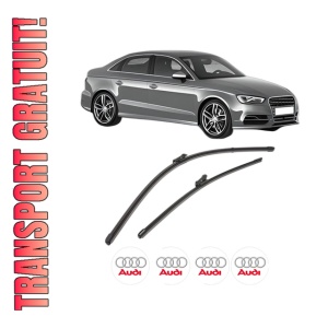 Set stergatoare AUDI A3 Limousine (8VS, 8VM) din 2013-2020, pentru parbriz auto, 2 bucati, Valeo Silencio Xtrm, din cauciuc siliconat rezistent, 4 Stickere Auto AUDI