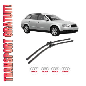 Set stergatoare AUDI A4 B6 Avant (8E5) din 2001-2004, pentru parbriz auto, 2 bucati, Valeo Silencio Xtrm, din cauciuc siliconat rezistent, 4 Stickere Auto AUDI