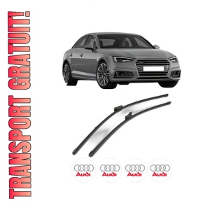 Set stergatoare AUDI A4 B9 (8W2, 8WC) din 2015-2021, pentru parbriz auto, 2 bucati, Valeo Silencio Xtrm, din cauciuc siliconat rezistent, 4 Stickere Auto AUDI