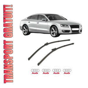 Set stergatoare AUDI A5 Sportback (8TA) din 2009-2017, pentru parbriz auto, 2 bucati, Valeo Silencio Xtrm, din cauciuc siliconat rezistent, 4 Stickere Auto AUDI