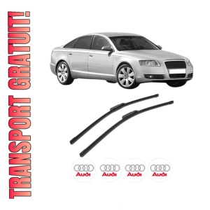 Set stergatoare AUDI A6 C6 (4F2) din 2004-2011, pentru parbriz auto, 2 bucati, Bosch Aerotwin, din cauciuc siliconat rezistent, 4 Stickere Auto AUDI