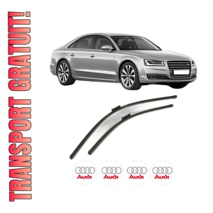Set stergatoare AUDI A8 D4 (4H2, 4H8, 4HC, 4HL) din 2009-2018, pentru parbriz auto, 2 bucati, Bosch Aerotwin, din cauciuc siliconat rezistent, 4 Stickere Auto AUDI