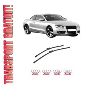 Set stergatoare auto AUDI A5 (8T3) din 2007-2017, pentru parbriz auto, 2 bucati, Bosch Aerotwin, din cauciuc siliconat rezistent, 4 Stickere Auto AUDI