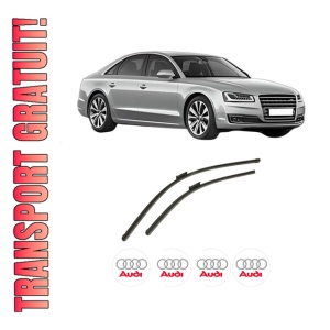 Set stergatoare auto AUDI A8 D4 (4H2, 4H8, 4HC, 4HL) din 2009-2018, pentru parbriz auto, 2 bucati, Bosch Aerotwin, din cauciuc siliconat rezistent, 4 Stickere Auto AUDI