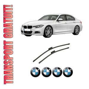 Set stergatoare auto BMW Seria 3 (F30, F80) din 2011-2018, pentru parbriz auto, 2 bucati, Bosch Aerotwin Multi, din cauciuc siliconat rezistent, 4 Stickere Auto BMW Seria