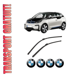 Set stergatoare auto BMW Seria i3 (I01) din 2013-2017, pentru parbriz auto, 2 bucati, Bosch Aerotwin, din cauciuc siliconat rezistent, 4 Stickere Auto BMW Seria